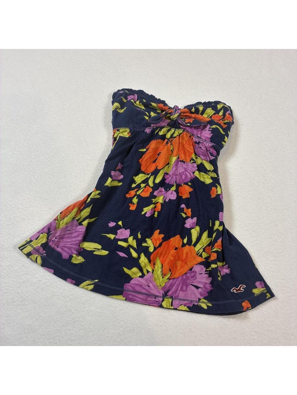 Y2K Hollister floral navy blue strapless babydoll tube top size small!